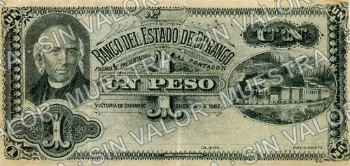 1 peso, Banco del Estado de Durango remainder (M346), anverso