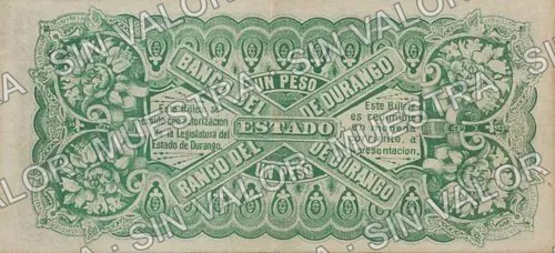 1 peso, Banco del Estado de Durango remainder (M346), reverso