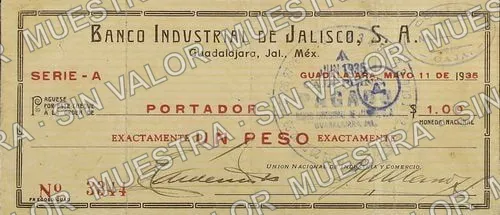 1 peso, Banco Industrial de Jalisco (M4322), anverso
