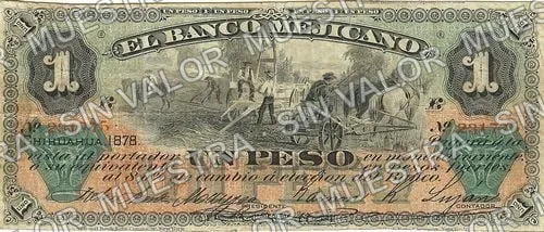 1 peso, Banco Mejicano (M110), anverso (M110b $1 Banco Mejicano)