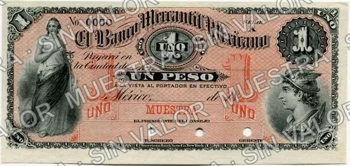 1 peso, Banco Mercantil Mexicano (M282), M282s $1 Banco Mercantil Mexicano specimen, anverso