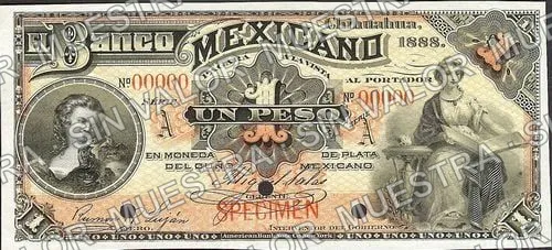 1 peso, Banco Mexicano (M120), M120s $1 Banco Mexicano specimen, anverso