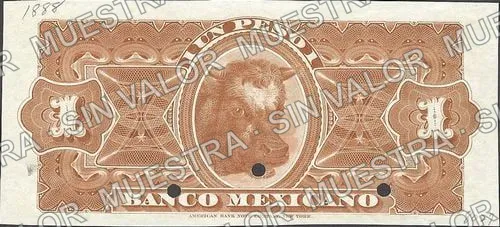 1 peso, Banco Mexicano (M120), M120s $1 Banco Mexicano specimen, reverso