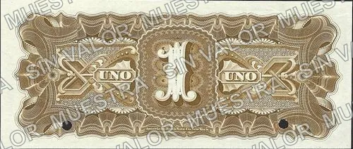 1 peso, Banco Minero Chihuahuense brown underprint, VALE POR PESOS A LA PAR (M148), M148s $1 Banco Minero Chihuahuense specimen, reverso