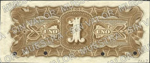 1 peso, Banco Minero Chihuahuense brown underprint, VALE POR PESOS A LA PAR (M148), M148s $1 Banco Minero Chihuahuense specimen, reverso