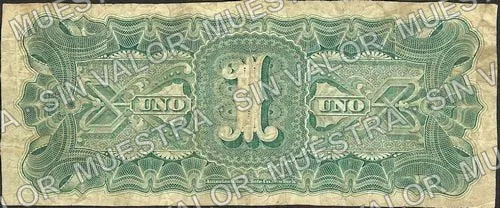 1 peso, Banco Minero Chihuahuense green underprint one of the stolen notes (M147), M147a $1 Banco Minero Chihuahuense green underprint (one of the stolen notes, reverso