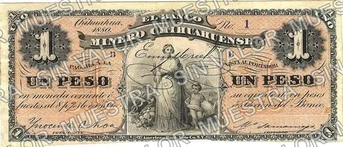 1 peso, Banco Minero Chihuahuense pink underprint (M149), M149a $1 Banco Minero Chihuahuense pink underprint, anverso