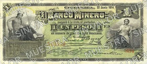 1 peso, Banco Minero (M130), anverso (M130d $1 Banco Minero)