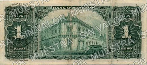 1 peso, Banco Minero (M130), reverso (M130d $1 Banco Minero)