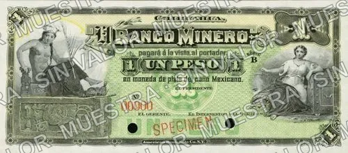 1 peso, Banco Minero (M130), M130s $1 Banco Minero specimen, anverso