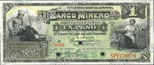 1 peso, Banco Minero (M130), M130s $1 Banco Minero specimen, anverso