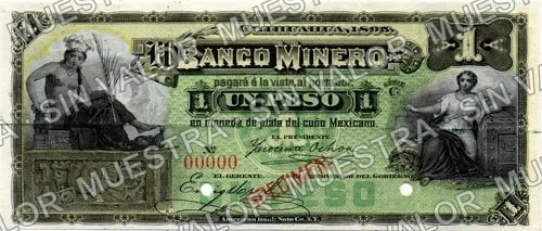 1 peso, Banco Minero (M130), M130s $1 Banco Minero specimen, anverso