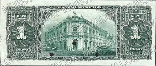 1 peso, Banco Minero (M130), M130s $1 Banco Minero specimen, reverso