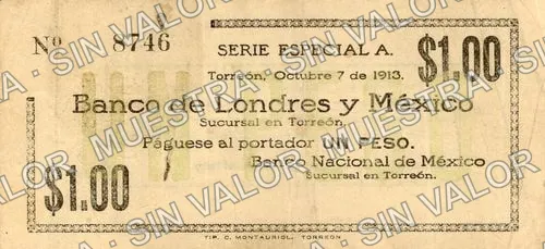 1 peso, Banco Nacional de México (M1047), anverso (M1047 $1 Banco Nacional de México)