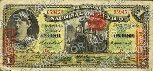 1 peso, Banco Nacional de México (M296), anverso (M296f $1 overprinted 'PAGADERO EN GUADALAJARA' and needlepunched 'GUADALAJARA')