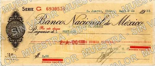 1 peso, Banco Nacional de México (M4258), anverso (M4258.5 $2 Banco Nacional de México)