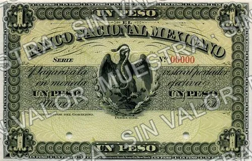 1 peso, Banco Nacional Mexicano (M307), anverso (M307s $1 Banco Nacional Mexicano specimen)