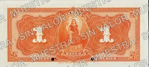 1 peso, Banco Oriental de México (M458), reverso