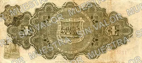 1 peso, Banco Oriental de México (M468), reverso (M468b $1 Banco Oriental de México)