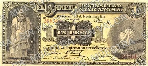 1 peso, Banco Peninsular Mexicano (M560), M560a $1 Banco Peninsular Mexicano, anverso