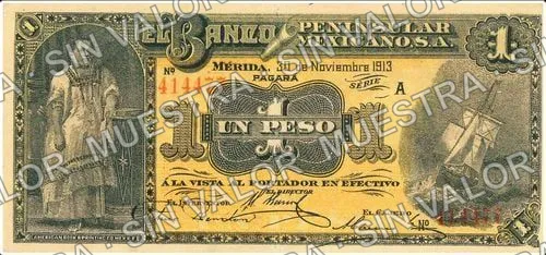 1 peso, Banco Peninsular Mexicano (M560), M560a $1 Banco Peninsular Mexicano, anverso