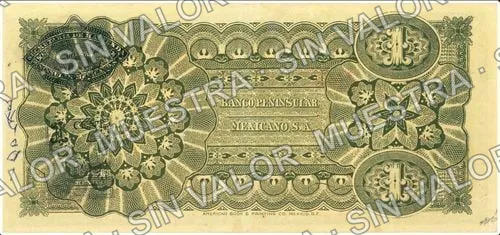 1 peso, Banco Peninsular Mexicano (M560), M560a $1 Banco Peninsular Mexicano, reverso
