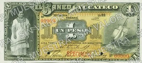 1 peso, Banco Yucateco (M563), anverso (M563s $1 Banco Yucateco specimen)