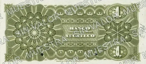 1 peso, Banco Yucateco (M563), reverso (M563s $1 Banco Yucateco specimen)