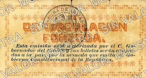 1 peso, Brigada Alvarez signed by J. Azcárate and H. Alvarez (M3660), reverso (M3660 $1 Brigada Alvarez (signed by J. M. Acosta, H. Alvarez and C. Vaca))