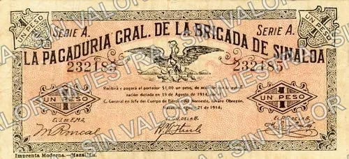 1 peso, Brigada de Sinaloa (M3722), anverso