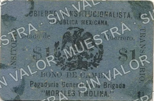 1 peso, Brigada Morales y Molina (M1887), anverso (M1887 $1 Brigada Morales y Molina)