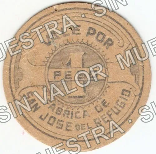 1 peso, c Fábrica de San José del Refugio (M2717), M2717 $1c Fábrica de San José del Refugio, anverso
