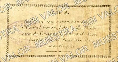 1 peso, Caja de Comercio de Zacatlán (M3618), reverso