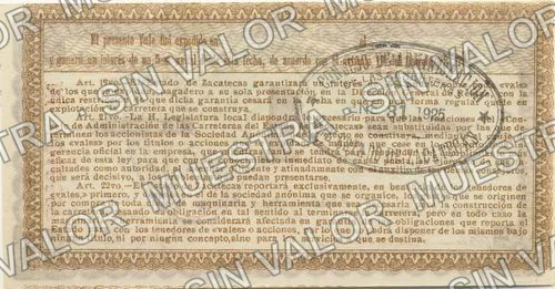 1 peso, Carreteras del Estado de Zacatecas (M4508), M4508 $1 Carreteras del Estado de Zacatecas, reverso