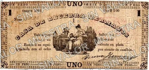1 peso, Casa de Becerra Hermanos, Serie D (M665), M665 $1 Casa de Becerra Hermanos, Serie D, anverso