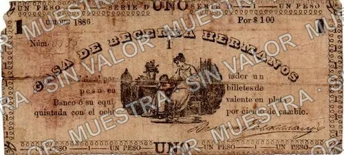 1 peso, Casa de Becerra Hermanos, Serie D (M665), M665 $1 Casa de Becerra Hermanos, Serie D, anverso