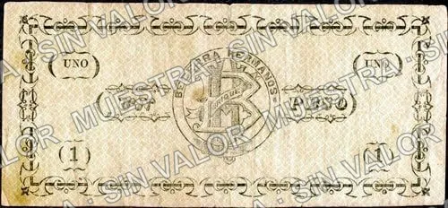 1 peso, Casa de Becerra Hermanos, Serie D (M665), M665 $1 Casa de Becerra Hermanos, Serie D, reverso