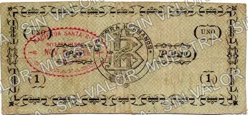 1 peso, Casa de Becerra Hermanos, Serie D (M665), M665 $1 Casa de Becerra Hermanos, Serie D, reverso