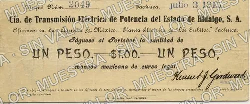1 peso, Cía. de Transimisión Eléctrica de Potentia (M2191), anverso