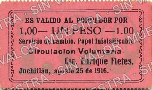 1 peso, Cía. Enrique Flete (M2554), anverso