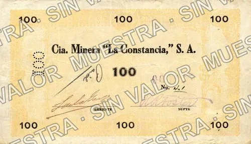 1 peso, Cía. Minera "La Constancia" (M1118), anverso