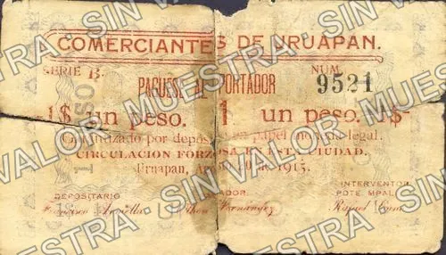 1 peso, Comerciantes de Uruapan (M3103), M3103 $1 Comerciantes de Uruapan, anverso