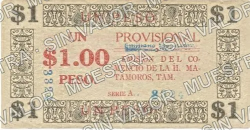 1 peso, Comercio de Matamoros (M3909), anverso (M3909c $1 Comercio de Matamoros)