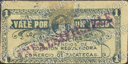 1 peso, Comisión Reguladora del Comercio de Zacatecas (M4225), anverso