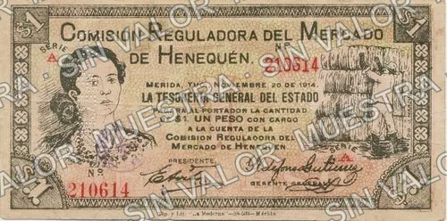 1 peso, Comisión Reguladora (M4157), M4157b $1 Comision Reguladora needle-punched CAMPECHE, anverso