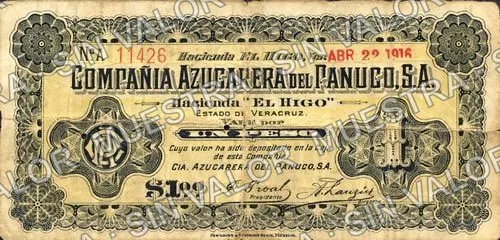 1 peso, Compañía Azucarera del Pánuco (M4014), anverso