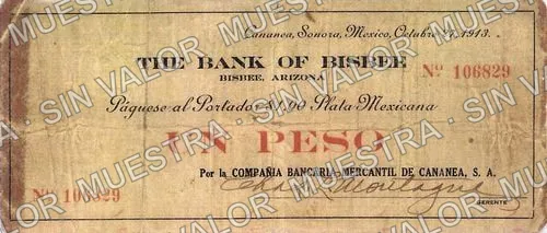 1 peso, Compañía Bancaria Mercantil de Cananea (M3842), anverso