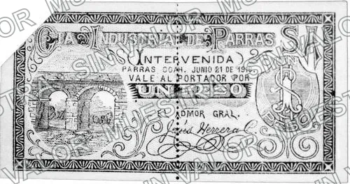 1 peso, Compañía Industrial de Parras (M1140), M1140 $1 Compañía Industrial de Parras, anverso