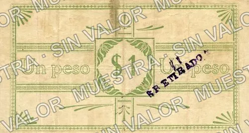 1 peso, Cuerpo de E. del Noroeste (M3330), reverso (M3330b $1 overprinted 'RETIRADO')