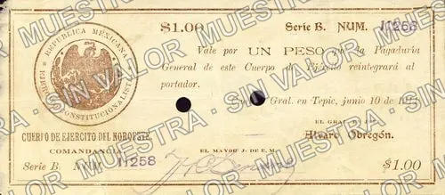 1 peso, Cuerpo de Ejército de Noroeste (M3525), M3525 $1 Cuerpo de Ejército de Noroeste, anverso